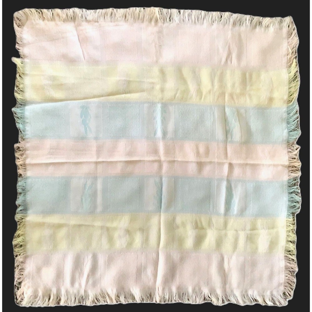 Baby Kisses BUNNY Child's Blanket Reverse Woven Fringed NOS Vintage 1960s Japan